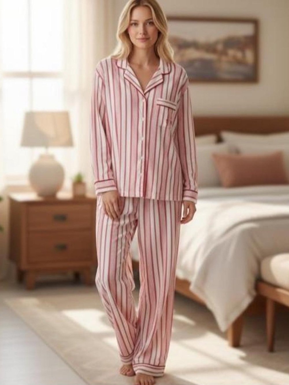 Victoria's Secret Pink and White Striped Pajama Set